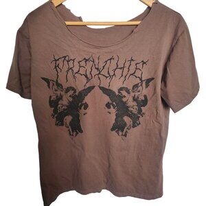 Frenchie Suffocation Grunge Metal Tee Brown Cutout Neck Medium